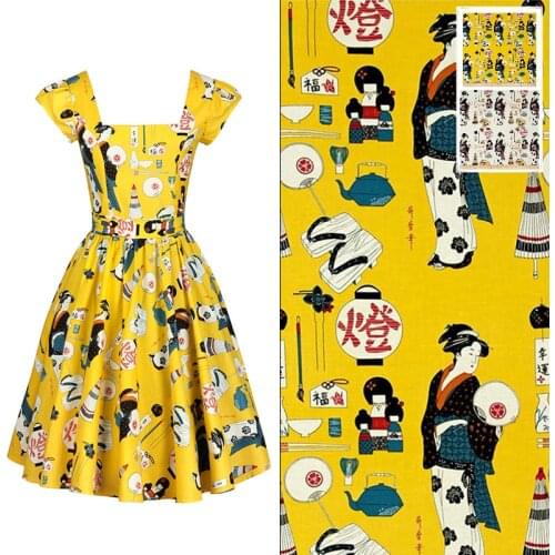 Japanese Kimono Printed Parent-child Cotton Fabric Handmade Diy Clothing Shirt Cloth for Dress Fabrics Per Meter Home Textile