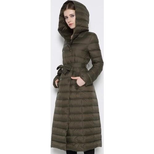 Extra long down jacket female 2016 European brand plus size slim fit parkas coat winter warm thin down coats XXXL overcoat girls