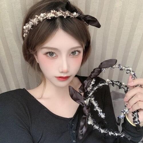 Korean temperament goes out all build pearl bud silk hair band bowknot head band Korean version hairpin female headdress