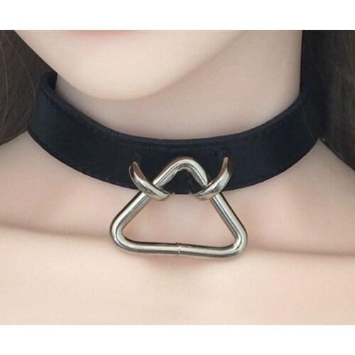 Trendy Women Handmade Girl Punk D Metal Triangle Leather Collar, 100% Handcrafted Neck Choker Necklace