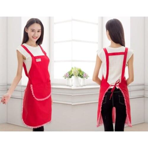 1PC Apron Women Kitchen Restaurant Bib Cooking Bib Front Lace Apron Dress With Pocket Thicken Double Waterproof Korean ELB 401