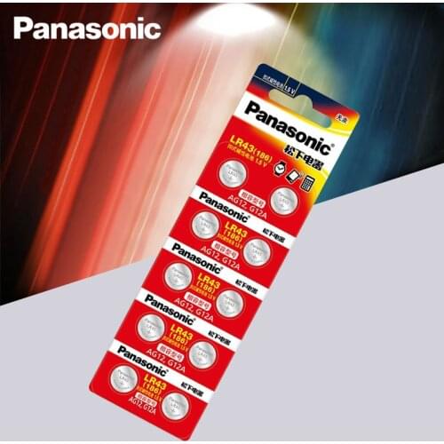 10pcs/lot Panasonic AG12 LR43 186 0%Hg for Watches Toys 1.5V Cell Alkaline batteries For calculator 0%Hg