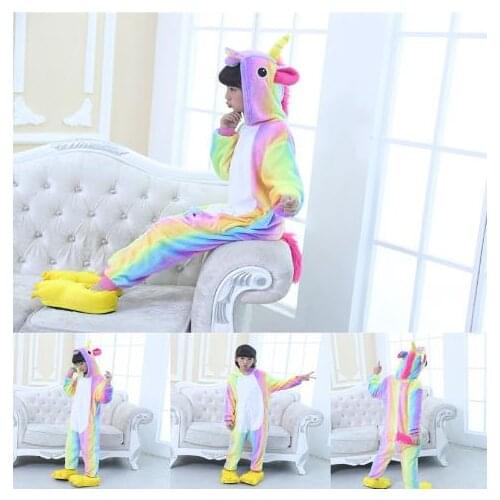 2020 Unicorn Pajamas Animal Onesie for Children Girls Boys Sleepwear Kids Cartoon Licorne Stitch Pyjama Suit Winter Overalls