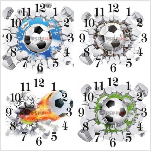 Full Diamond Painting Cross Stitch With Clock Mechanism Mosaic Football 5D Diy Square Round Diamondpainting 3d Embroidery Gift