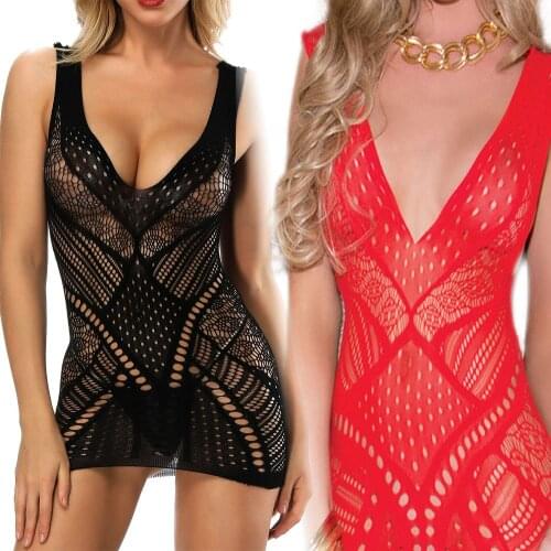 Fishnet mini Dress Underwear Corchless Lingerie Hollow Out teddy spider web lover games Sexy Asymmetric mesh Bodysuit