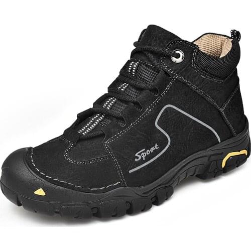 Brand Genuine Leather Snow Boots Men Shoes Adult Winter Short Plush Men Boots Ankle Boots Fashion Comfort Work Footwear Size 46