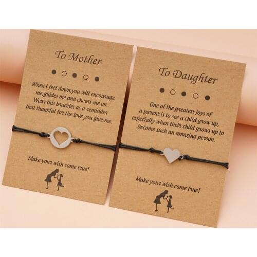 2021 New Card Bracelet European and American Creative Stainless Steel Love Wax Thread Woven Mothers Day Bracelet Jewelry