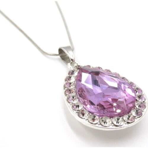 Kids Girls Women Princess So Fia Stainless Steel Chain With Purple Teardrop Amulet Pendant Necklaces Jewelry Gift For Child