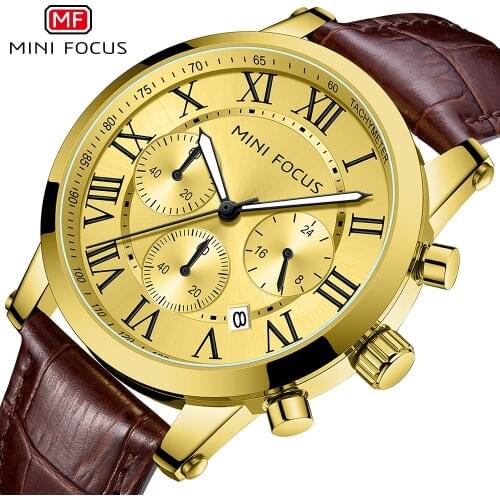 MINI FOCUS Watches Mens Fashion Casual Quartz Wristwatch Top Brand Luxury Genuine Leather Business Multifunctional Sports Clock