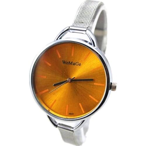 New designer watch womage brand full steel slim grid band lady casual dress big round dial quartz watch women fashion wristwatch