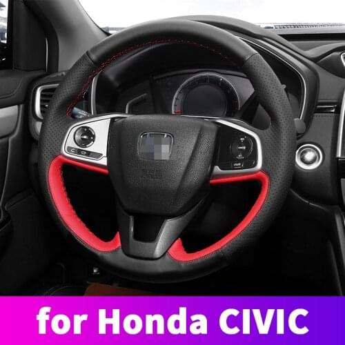 DIY Hand Sewn Steering Wheel Cover Steering Wheel Cover Sport Style For Honda Civic 10th 2016 2017 2018 2019 Car Accessories