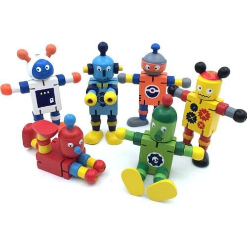 New Creative Wooden Robot Shaped Assembling Transformation Blocks Kids DIY Intelligence Training Educational Toys Christmas Gift