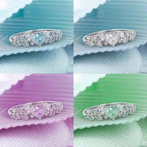Women Promise Rings Alloy Gem Wedding Ring Heart Shape Elegant 4 Colors Gifts Love Birthday Princess