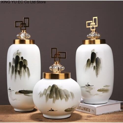 Chinese Style Hand-painted Ceramic Jar Storage Jar with Lid Creative Vase Decoration Living Room Home Decoration Accessories