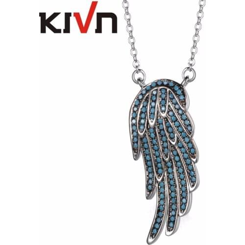 KIVN Fashion Jewelry Angel Wing Feather CZ Cubic Zirconia Wedding Bridal Pendant Necklaces Mothers Day Girls Birthday Gifts