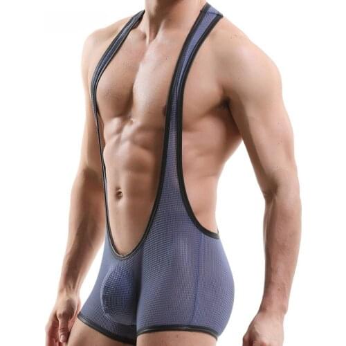 Mens Undershirts Mesh Stretchy Onesies Wrestling Singlet Bodysuit Leotard Lingerie Jumpsuit Underwear Boxer Shorts Nightwear