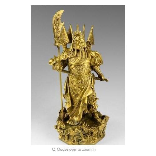Copper Brass CHINESE crafts decoration Chinese BRASS brass Nine Dragon Warrior Guan Gong/ Yu Statue Figure10"H Yellow