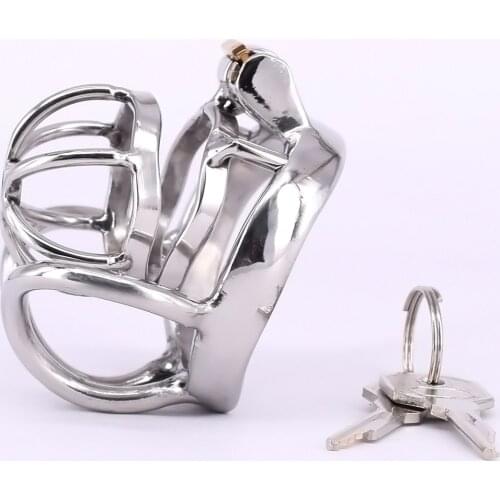 Stainless Steel Male Cock Cage Metal Penisring Curved Testicle Restraints Gear Chastity Device Balls Locking Cockrings Sex Toys