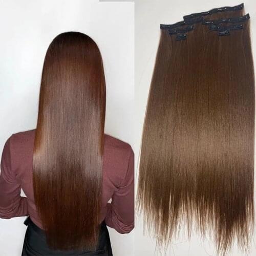 22 Inch Ombre Clip On Hair Extensions Heat Resistant Synthetic Hair Long Straight Synthetic Patch For Women