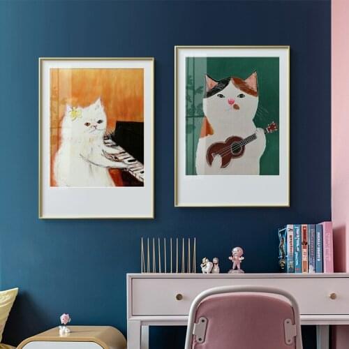 Wall Art Piano Girls Canvas Posters and Prints Figure Creative Wall Pictures for Living Room Decoration Cartoon Cat Painting