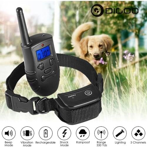 Digoo DG-PPT1 330 Yds Rechargeable Electronic Dog Collar Dog Trainings Beep Vibration Static Stimulation Stop Barking ALL Size