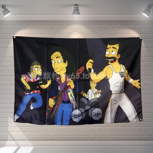 "SIMPSON"Rock Music Poster Banners Music Studio themed Restaurant Wall Decor Hanging Art Waterproof Cloth Polyester Fabric Flags