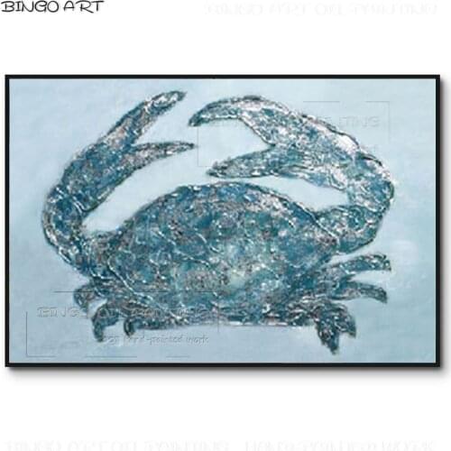 Hand-painted High Quality Abstract Crab Oil Painting on Canvas Funny Animal Modern Blue Crab Oil Painting for Wall Decoration