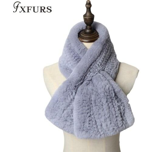 2020 New Real Rex Rabbit Fur Knitted Womens Winter Warm Scarf Scarves Wraps Neck Warmer Fashion Mufflers Neckerchief Fur Wrap