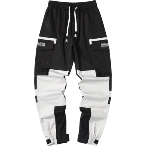 Autumn and winter Japanese and Korean pants mens stitching casual pants loose straight tethered pants hip-hop multi-pocket pant
