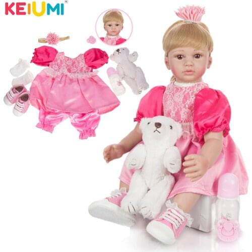 KEIUMI 24 Inch Princess Reborn Baby Silicone Dolls Gold Hair Bebe Reborn Toy Kid Playmate Cosplay DIY Toy Gift To Child Birthday