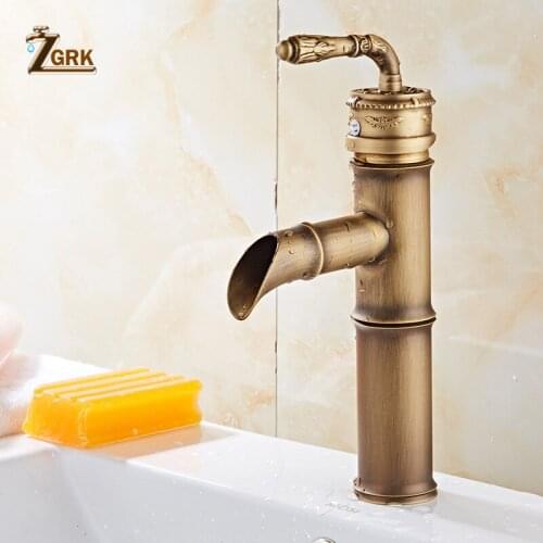 ZGRK Bathroom Basin Faucets Single Handle Hot Cold Mixer Taps Vintage Antique Deck Mounted Sink Tap