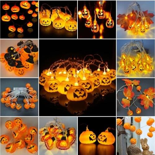 1.5m 10LED Halloween Pumpkin LED String Lights Lamp DIY Hanging Horror Halloween Decoration Home Outdoor Party Garland Supplies