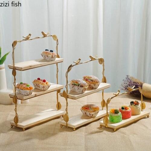 Three Layers Cake Stands Golden Handle Trays Decorative Serving Tray Dessert Dish Dinner Plates Wood Storage Organizer Shelves