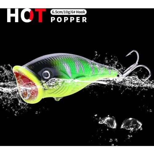 1pcs HENGJIA Top Water Wobblers Popper Fishing Lure Fishing Tackle Crank Bait Fishing Bait 10G 6.5CM