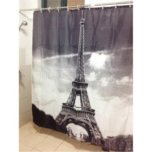 Shower Curtain Paris Eiffel Tower Scenery Pattern Bathroom Waterproof Mildewproof Polyester Fabric With 12 Hooks 180cm*180cm