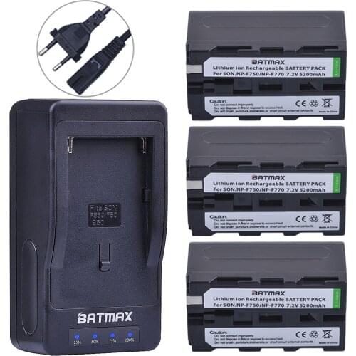 Batmax 3Packs NP-F750 F770 Batteries + LED Ultra Fast Charger for for Sony NP F970, F750, F770, F960, F550, F530, F330, F570