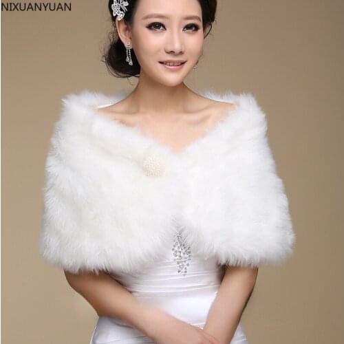 Real Picture Newest 2013 Beads Winter Ivory Faux Fur Pearl Shrug Cape Stole Wrap Shawl Jacket Wedding Bridal Jacket Accessories