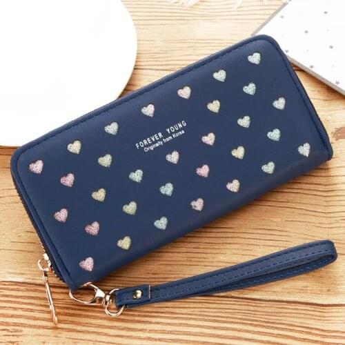 Women Wallets Good Quality PU Leather Lady Purses Wristlet Handbags Woman Zipper Coin Purse Hollow Out Heart Wallet Bags