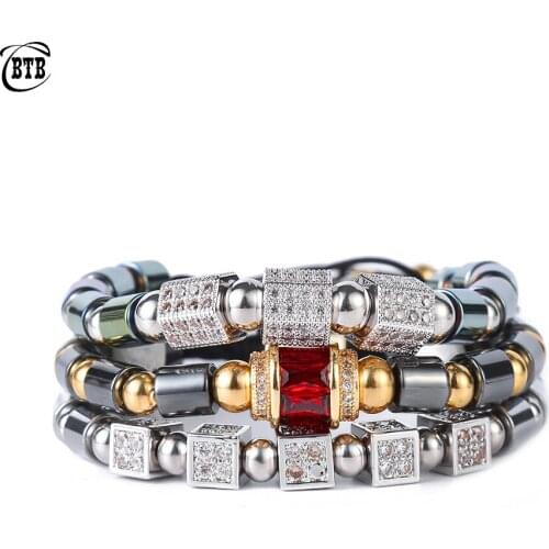 Hip Hop Cube CZ Health Lose Weight Bracelet Women Beads CZ Charm Braiding Magnetic Therapy Bracelet Sets Luxury Jewelry Gifts