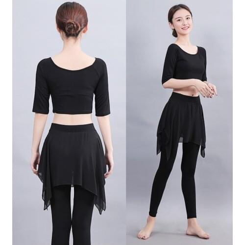 Women Yoga Set Shirt midriff-baring Sportswear Fitness Dancing suit Jogging Sports Suit Clothes Leggings with chiffon skirt