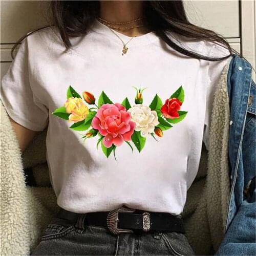 Women Graphic Flower Top Casual Woman Tee Casual Cute 90s Style Clothes Print Tee Top Tshirt Female T-shirt