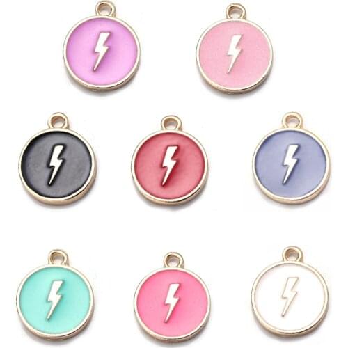 10pcs/lot Drop Oil Colored Enamel Lightning Pendant Double Side Mini Charms For Jewelry Making DIY Charms For Necklace Bracelet