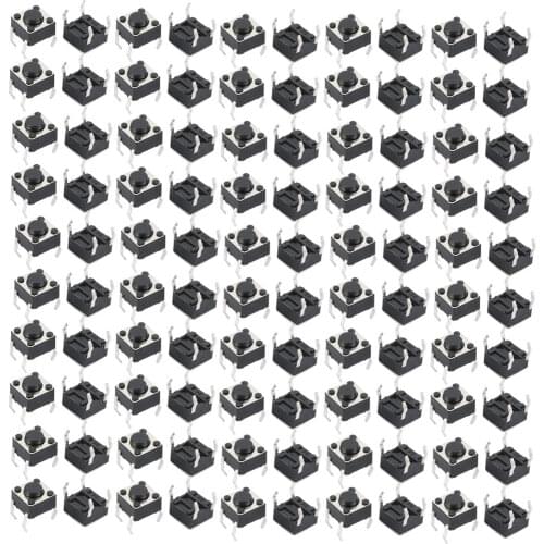UXCELL 100 Pcs 6 x 6 x 4.5 Mm Panel Pcb Momentary Tactile Tact Push Button Switch 4 Pin Dip Contact