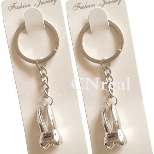 2 Pieces/Lot Dental Tooth-shape Keychain Dentist Decoration Stainless Steel Dental Clinic Gift