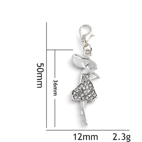 20Pcs/lot Clear Golden Crystal Lady Girls Charms Pendant with Lobster clasp Fit DIY Handmade Bracelet Necklace Jewelry 50*12mm