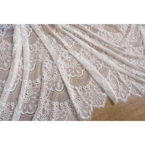 3M / Lot French Eyelash Lace Fabric Width 150cm Exquisite Lace Embroidery Clothes Wedding Dress Accessories White Black