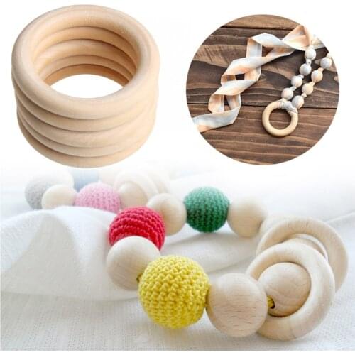 5pcs 70mm Baby Wooden Teething Rings Necklace Bracelet DIY Crafts Natural New 97BC