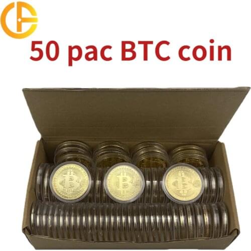 50pcs/Lot Bitcoin coin Metal Physical Gold Plated BTC Coin Commemorative Souvenir Coin Cryptocurrency Wholesale Cheap BTC