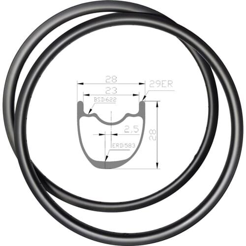 29er MTB Bike Rims Asymmetrical 28mm Width 28mm Depth 23mm Internal Hookless Clincher Tubeless XC BOOST Carbon Wheel 24 28 32H