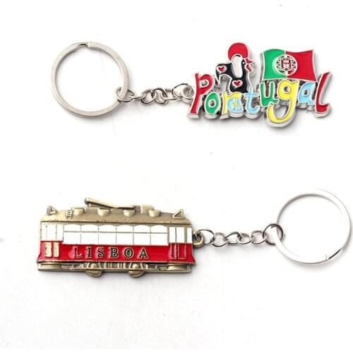 Keychain LIsboa Portugal Bus Cock Flag Metal keyring jewelry For Fans Gift